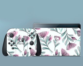 White Switch Skin Flowers Switch Skin Pink Switch OLED Skin Beautiful Decal for Console Dock Controller Joycon Joy Con Skin Nature