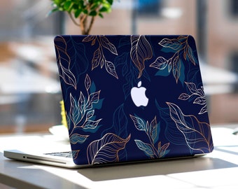 Gold and nature line art ink drawing MacBook Skin Blue Macbook pro 13 2020 macbook air 13 macbook pro 14 2021 macbook Pro 15/16 inch Skin