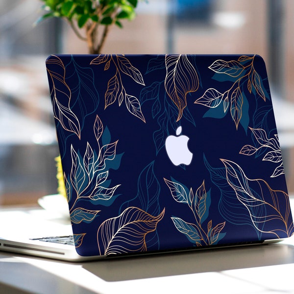 Gold and nature line art ink drawing MacBook Skin Blue Macbook pro 13 2020 macbook air 13 macbook pro 14 2021 macbook Pro 15/16 inch Skin