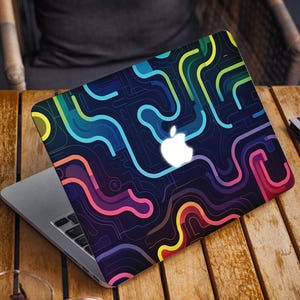 抽象的な Macbook スキン ネオン Macbook Air 13 新しい Macbook Pro 13 14 15 16 2022 2024 ラップトップ スキン ブルー マーブル Macbook タッチバー スキン