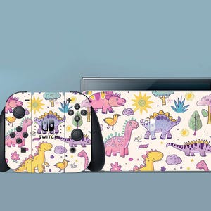White Switch Skin Dinosaurs Switch Skin Animal Switch OLED Skin Nature Decal for Console Dock Controller Joycon Joy Con Skin