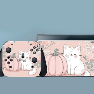 Pink Switch Skin White Cat Switch Skin Pumpkin Switch OLED Skin Leaves Decal for Console Dock Controller Joycon Joy Con Skin