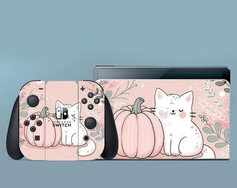 Pink Switch Skin White Cat Switch Skin Pumpkin Switch OLED Skin Leaves Decal for Console Dock Controller Joycon Joy Con Skin