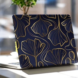 Blue Leaves Laptop Skin Sticker Gold Notebook Vinyl Decal Dell Hp Lenovo Asus Chromebook Acer Laptop Decal Cover Skin For Any Laptop Sticker