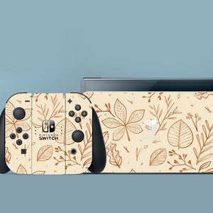 Beige Switch Skin Autum Switch Skin Leaves Brown Switch OLED Skin Nature Skin Girl Decal for Console Dock Controller Joycon Joy Con Skin