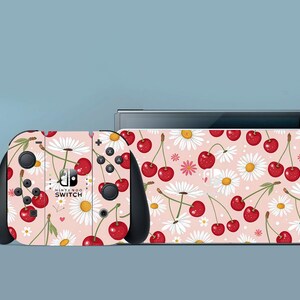Cherry Oled Skin Daisies Switch Skin Floral Switch OLED Skin Nature Decal for Console Dock Controller Joycon Joy Con Skin Fruit Dock Skin