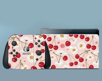 Cherry Oled Skin Daisies Switch Skin Floral Switch OLED Skin Nature Decal for Console Dock Controller Joycon Joy Con Skin Fruit Dock Skin