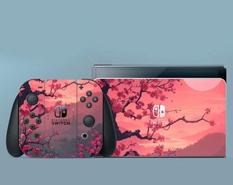 Pink Switch Skin Sakura Switch Skin Mountains Switch OLED Skin Nature Decal for Console Dock Controller Joycon Joy Con Skin