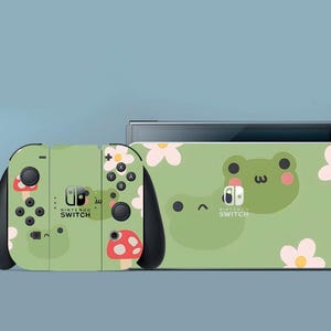 Green Switch Skin Frog Switch Skin Mushrooms Switch OLED Skin Nature Decal for Console Dock Controller Joycon Joy Con Skin Floral Oled Skin