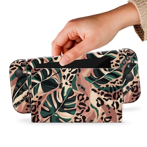 Palm Leaves Switch Skin Floral Switch Skin Leopard Switch OLED Skin Exotic Pattern Decal for Console Dock Controller Joycon Skin Nature