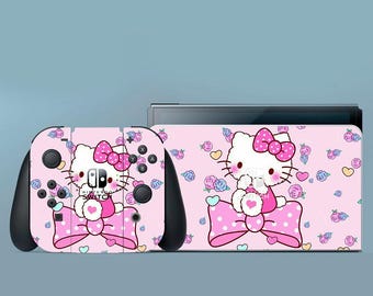 Pink Switch Skin Cat Switch Skin Floral Switch OLED Skin Nature Decal for Console Dock Controller Joycon Joy Con Skin