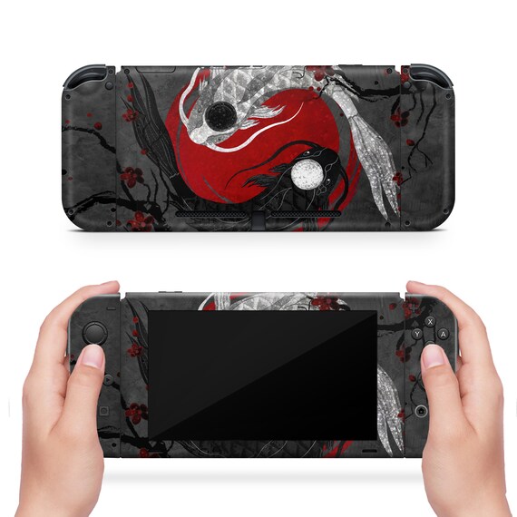 Yin Yang Rose Koi Nintendo Switch Skin Dark Oriental Floral Koi