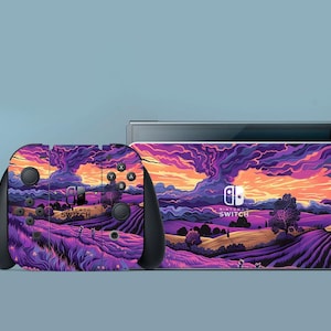 Purple Switch Skin Nature Switch Skin Scenery Switch OLED Skin Lavender field Decal for Console Dock Controller Joycon Joy Con Skin