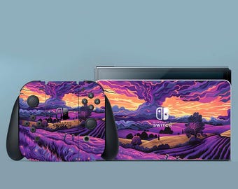 Purple Switch Skin Nature Switch Skin Scenery Switch OLED Skin Lavender field Decal for Console Dock Controller Joycon Joy Con Skin