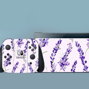 White Switch Skin Lavender Switch Skin Purple Floral Switch OLED Skin Nature Decal for Console Dock Controller Joycon Joy Con Skin