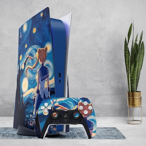 PS4 skin Blue Pattern ps4 pro slim fat vinyl Anime Playstation Console Controller Girl PS5 Digital Dualshock Moon Texture PS Skin Cartoon