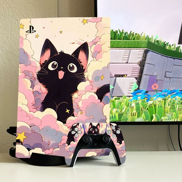 PS4 skin Pink Pattern ps4 pro slim fat vinyl Anime Playstation Console Controller Girl PS5 Digital Dualshock Moon PS5 Slim Skin Cartoon cat