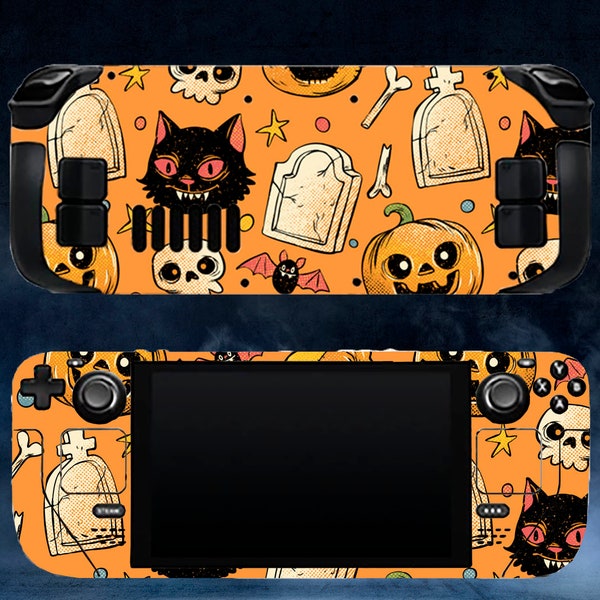 Halloween Steam Deck Valve Skins Vinyl Sticker Pumpkin Design Premium Skin Black Cat Steam Deck Skin