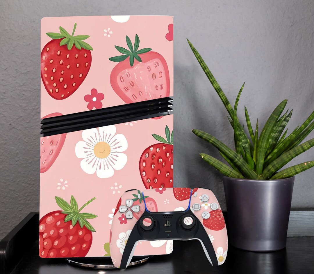 Strawberry PS5 Pro Skin Pink Pattern Ps4 Pro Slim Fat Vinyl Fruit ...