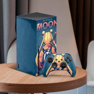 Anime Girl Skin Aufkleber für XBox Series X, S Fire Konsole und Controller Blau Muster Design Full Wrap Vinyl Mond XBox Series X Skin