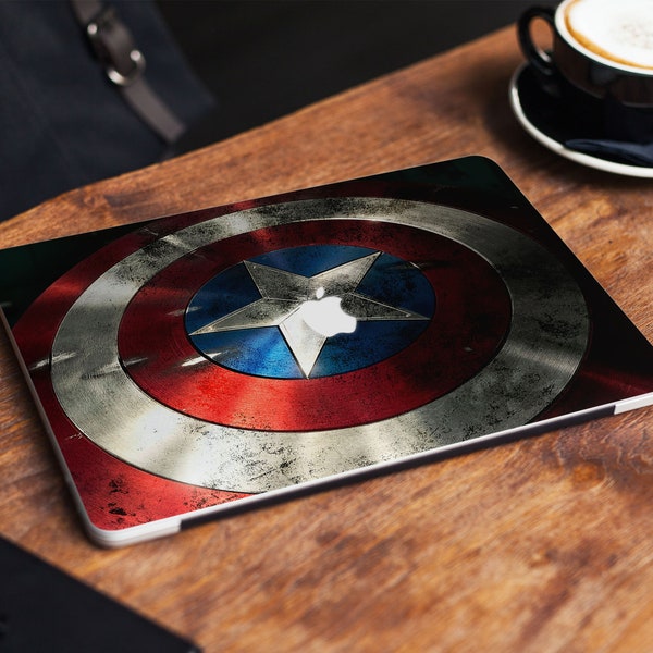 Captain America Classic Shield Vintage Paint skin Laptop Skin for Macbook Air 11/13 Pro 13/15/16 2008-2023 Anime MacBook Decal Stars Skin