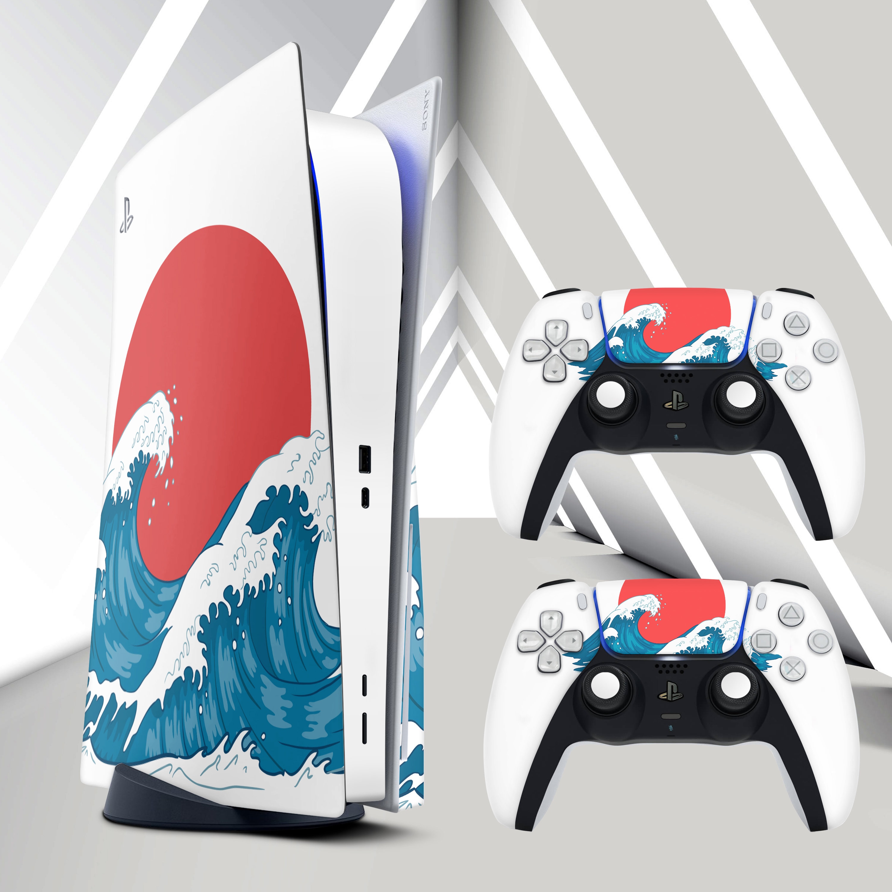 Japanese Wave PS4 Ocean Pattern PS5 Watercolor Skin PS4 Slim Skin