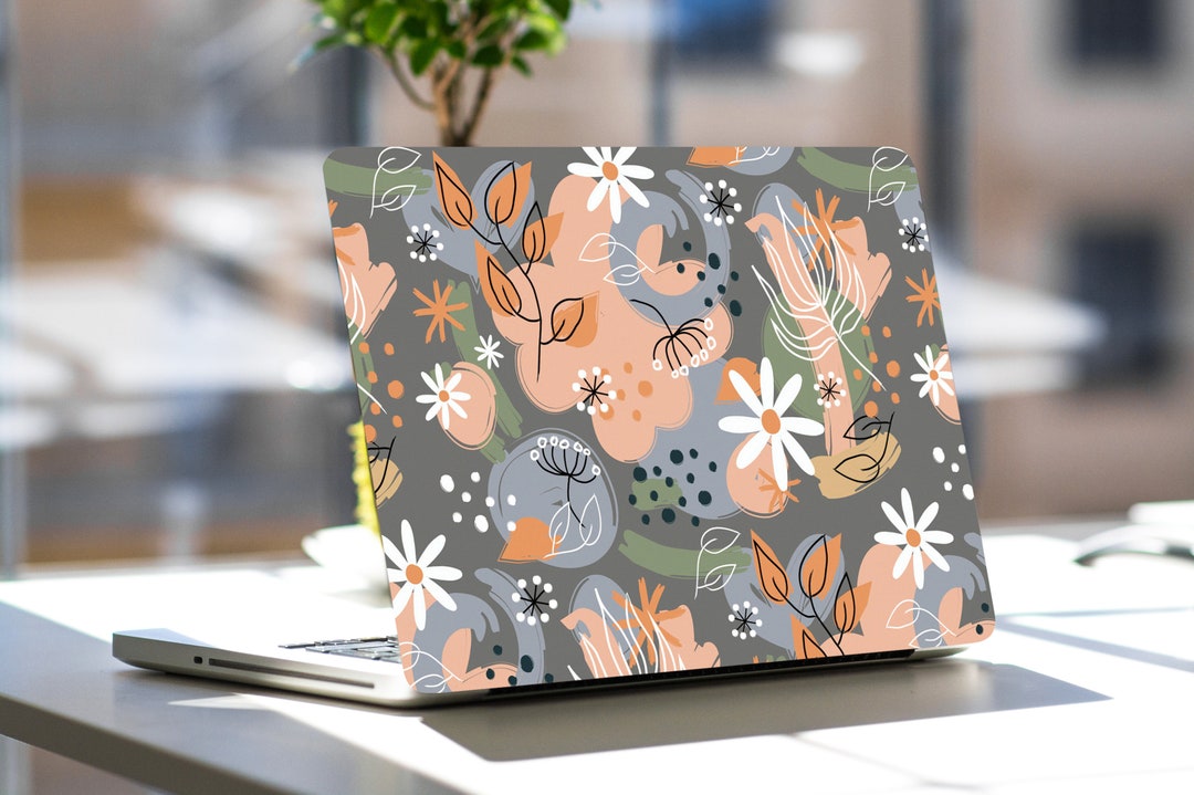Grey Laptop Skin Sticker Floral Notebook Vinyl Decal Dell Hp Lenovo ...