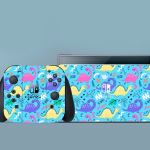 Pastel Dinos Switch Skin Blue Switch Skin Animal Switch OLED Sticker Pattern Decal for Console Dock Controller Joycon Joy Con Skin Nature