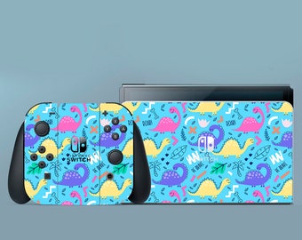 Pastel Dinos Switch Skin Blue Switch Skin Animal Switch OLED Sticker Pattern Decal for Console Dock Controller Joycon Joy Con Skin Nature