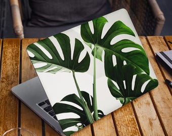 Vinilo para portátil con diseño de hojas de palma, color blanco, para Dell XPS, HP Envy, Lenovo, Asus, Vivobook, Acer, calcomanía giratoria, cobertura total, diseño tropical, naturaleza linda