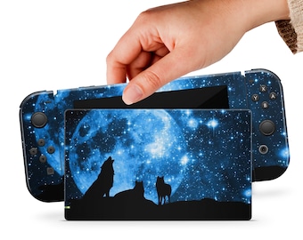 Blue Switch Skin Wolf Switch Skin Black Switch OLED Animal Sticker Brute Wolf Decal for Console Dock Controller Joycon Joy Con Skin Nature