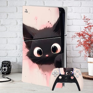 PS4 skin Pink Pattern ps4 pro slim fat vinyl Anime Playstation Console Controller Girl PS5 Digital Dualshock Balck Cat PS5 Slim Skin Cartoon