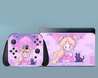 Purple Switch Skin Anime Switch Skin Pink Switch OLED Skin Animal Decal for Console Dock Controller Joycon Joy Con Skin Cute Cartoon Skin