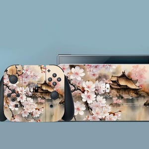 Beige Switch Skin Japan Switch Skin Sakura Switch OLED Skin Nature Sticker Mountains Decal for Console Dock Controller Joycon Joy Con Skin
