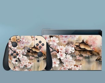 Beige Switch 2 Skin Japan Switch Skin Sakura Switch OLED Skin Nature Sticker Mountains Decal for Console Dock Controller Joycon Joy Con Skin