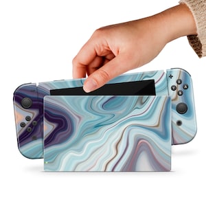 Blue Marble Switch Skin Purple Marble Switch OLED Watercolor Pattern Nintendo Skin Texture Decal for Console Dock Controller Joy con Skin