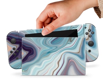 Blue Marble Switch Skin Purple Marble Switch OLED Watercolor Pattern Nintendo Skin Texture Decal for Console Dock Controller Joy con Skin