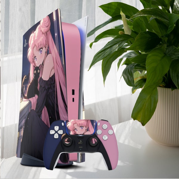Anime Girl PS5 Pro skin Pink Pattern ps4 pro slim fat vinyl Anime Playstation Console PS5 Digital Dualshock Moon Texture PS5 Slim Cartoon