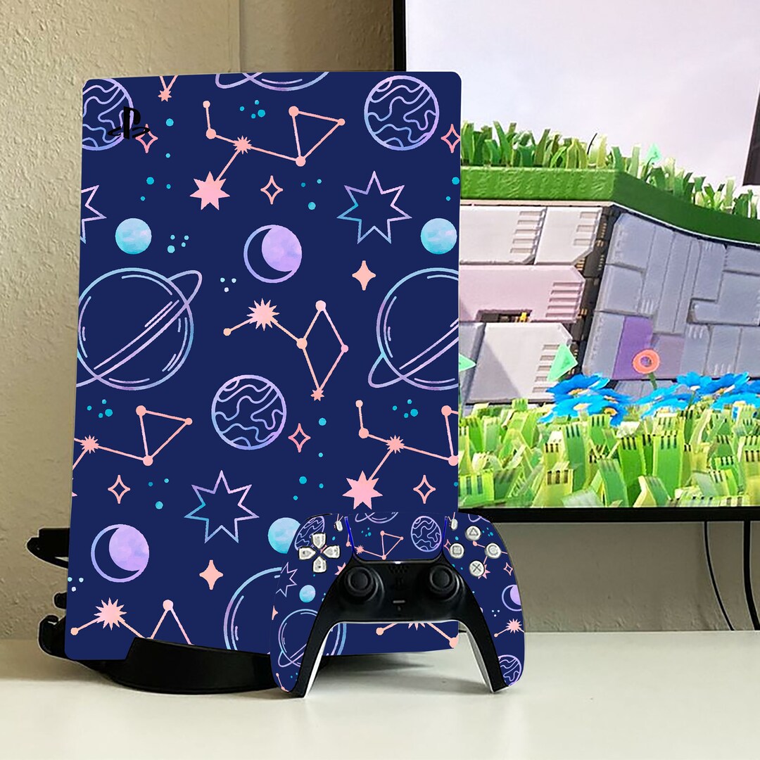 Blue PS4 Skin Space Pattern Ps4 Pro Slim Fat Vinyl Watercolor ...