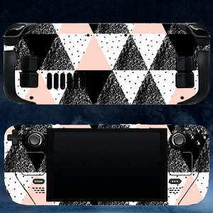 Geometriskt Steam Deck OLED-skin, klassiskt marmorerat spelande svart SteamDeck-dekalomslag, rosa marmorerat spelkonsol premiumskinsskydd, 3 m vinyl
