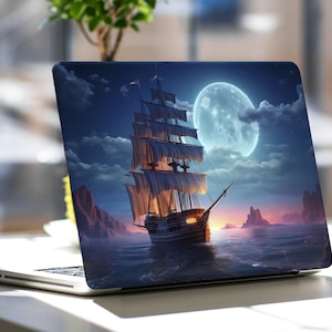 Moon Skin Boat Pattern Laptop Skin Dell Inspiron HP Pavilion Lenovo Art ThinkPad Asus Zenbook Acer Swift Decal Full Coverage Skin Sticker