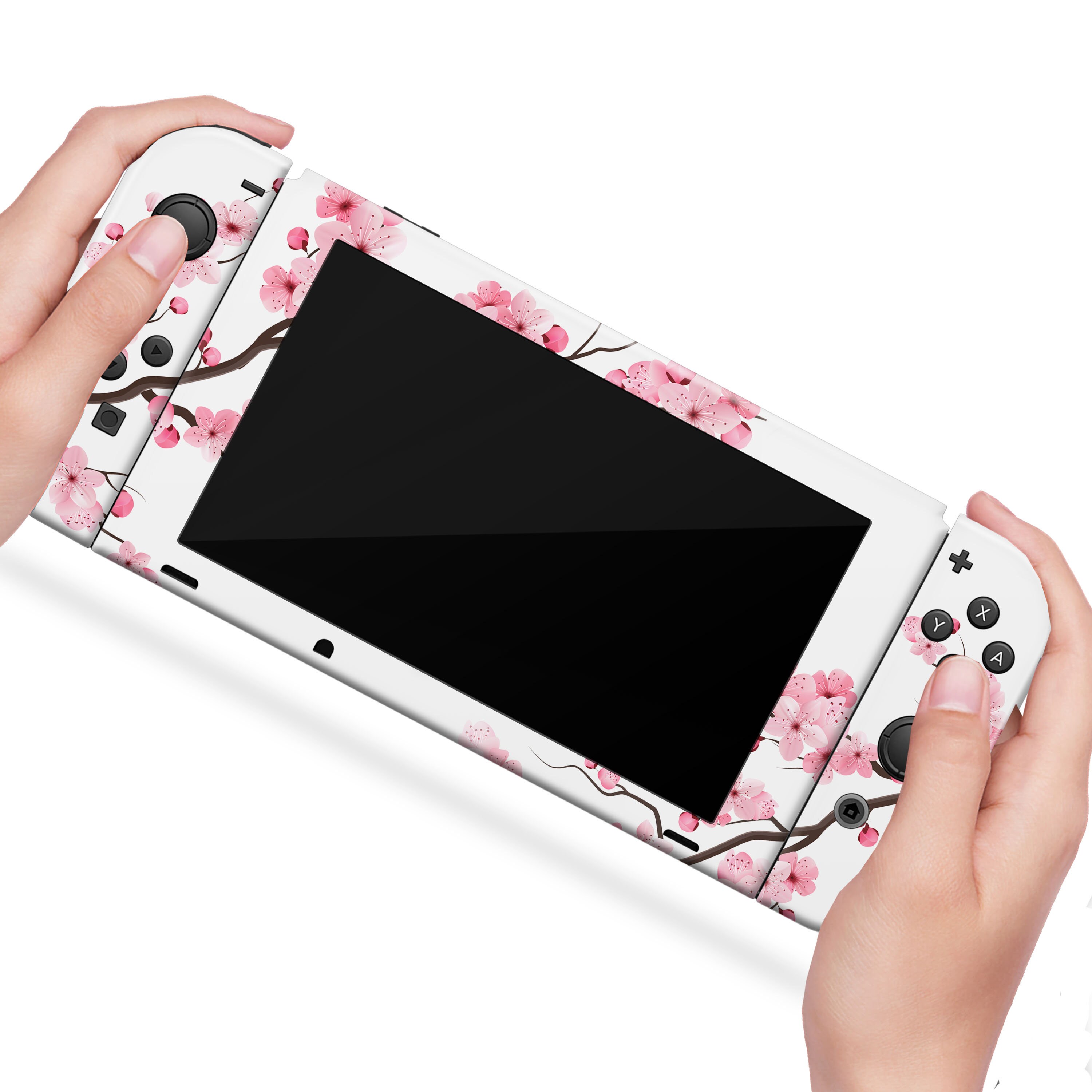 Cherry Blossom Teal White Nintendo Switch Skin Pastel Sakura
