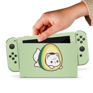 Cat Switch huid Nintendo Switch Lite Avocado Decal Switch Skin Green Patttern Skin Nintendo Switch OLED skin Gamer Console sticker Volledige Set