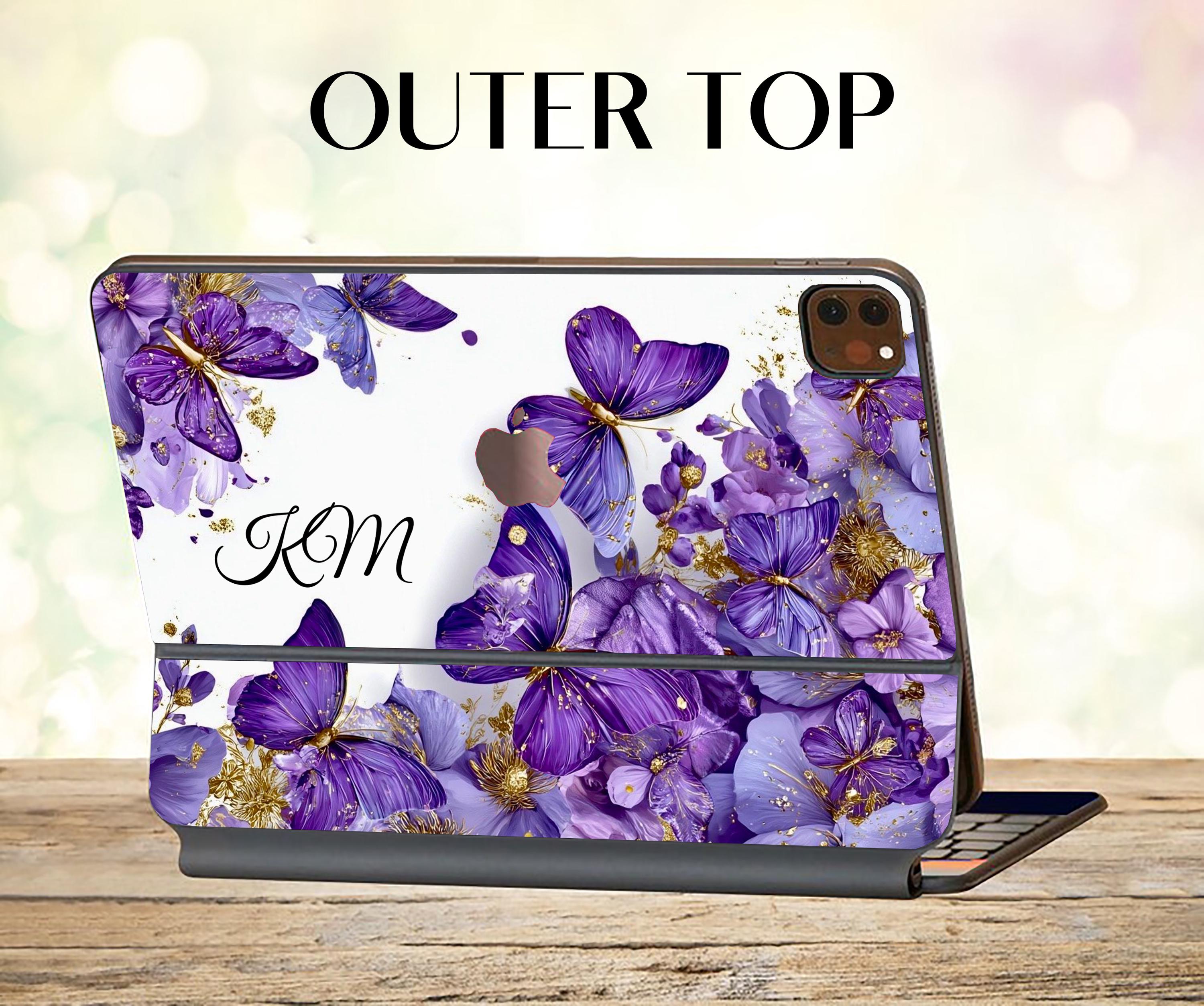 Purple Floral Vinyl Skin Decal for Apple Magic Keyboard Butterflies Smart Keyboard Folio Flower iPad Pro 12.9 iPad Pro 11 Girl iPad Air 4