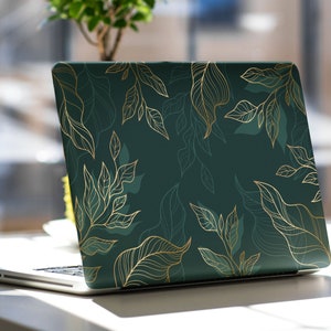 Green Leaves Skin Laptop Gold Notebook Vinyl Dell XPS HP Envy Lenovo Asus Vivobook Acer Spin Decal Full Coverage Skin Sticker Trendy