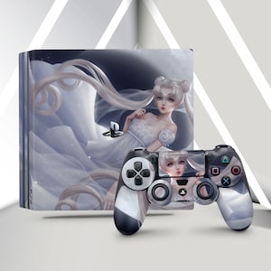 PS5 Skin Moon Skin PS4 Girl Anime PS4 Sticker Night Skin PS4 Watercolor Skin for PS5 Skin Cartoon Playstation Cute Girl Skin Pack PS5 Slim
