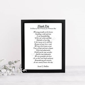 Poem Digital Print/Instant Download-Thank you, In Honor of Our Veterans for Veterans Day poem | Wall Art | Gift for Veterans | Poetry Gift