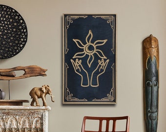 GESCHNITZTE Tarot Holzkunst, mystische Holz Wandkunst, alchemistische Symbole Wand Dekor, Hexe Symbole Wandkunst, Holz Wandbehang,