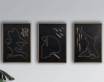 Arte de madera tallada Abstre, arte de pared de madera, decoración de pared, arte de pared de madera rústica, colgante de pared de madera, regalo de inauguración de la casa, hecho a mano