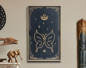 GESCHNITZTE Tarot Holzkunst, mystische Holz Wandkunst, alchemistische Symbole Wand Dekor, Hexe Symbole Wandkunst, Holz Wandbehang,